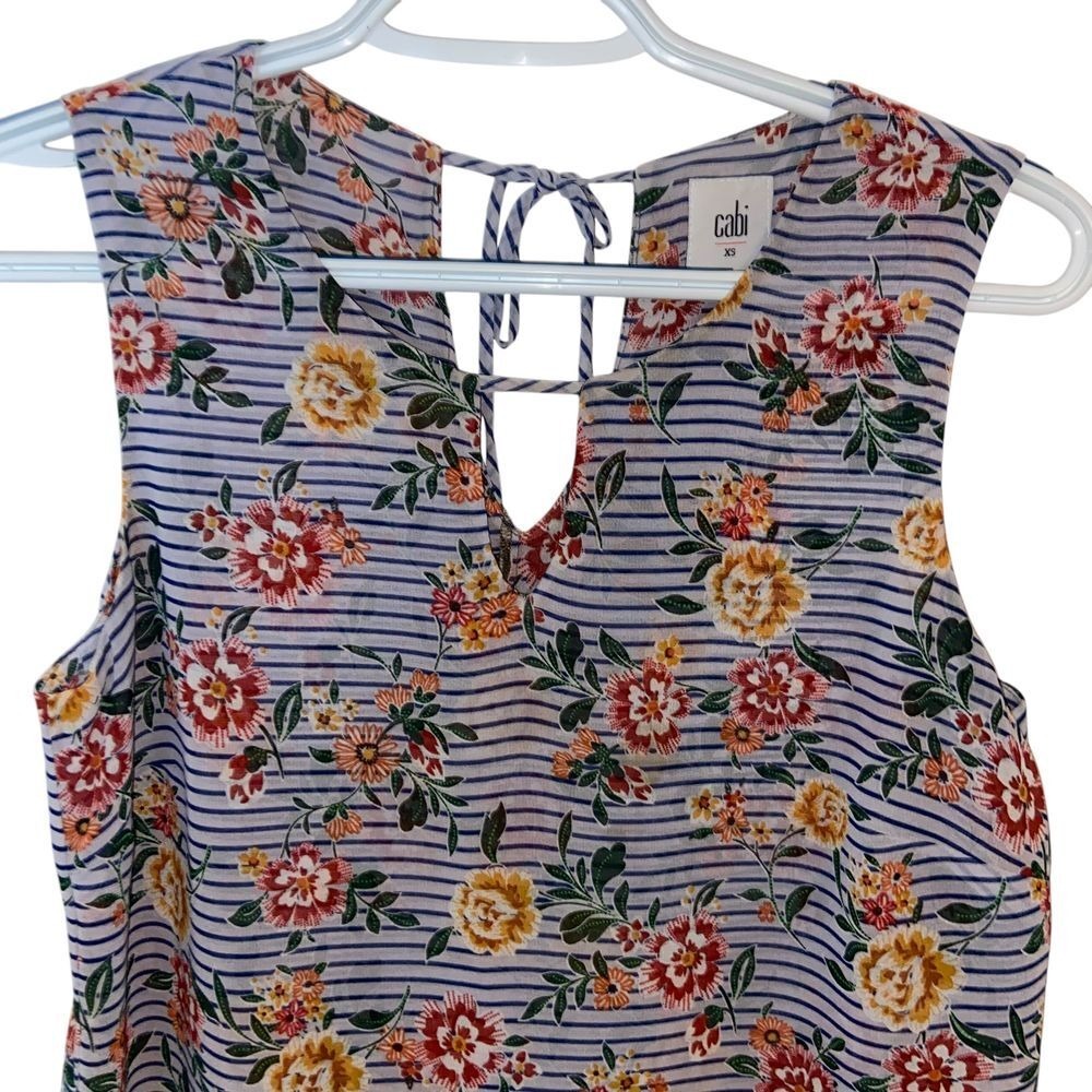 CAbi Penelope Floral Stripe Colorblock Sheer Chiffon Retro Sleeveless Blouse XS - Picture 7 of 9